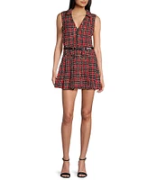 City Vibe Sleeveless Collar Neck Pleated Skirt Plaid Dress