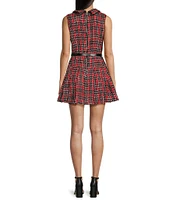 City Vibe Sleeveless Collar Neck Pleated Skirt Plaid Dress