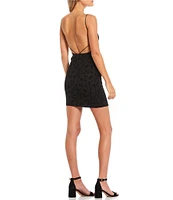 City Vibe Sleeveless Square Neck Flocked-Lace Sheath Dress