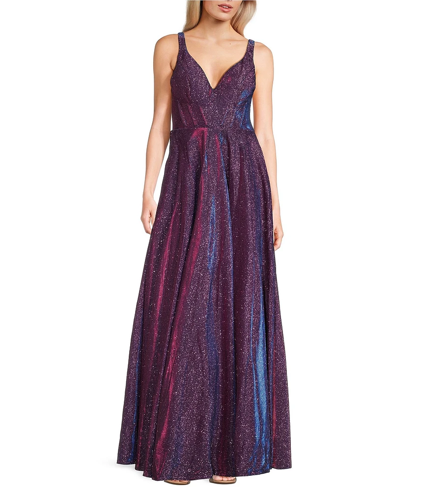 City Vibe Sleeveless Plunge V-Neck Ballgown Dress