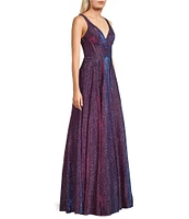 City Vibe Sleeveless Plunge V-Neck Ballgown Dress