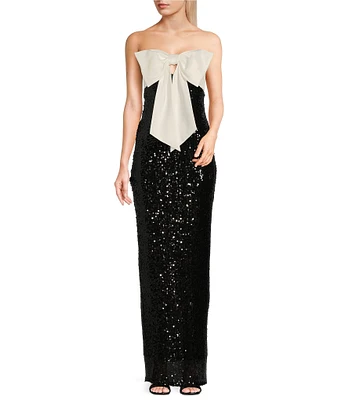 City Vibe Sleeveless Sequin Strapless Satin Bow Slim Long Dress