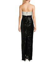 City Vibe Sleeveless Sequin Strapless Satin Bow Slim Long Dress