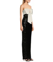 City Vibe Sleeveless Sequin Strapless Satin Bow Slim Long Dress