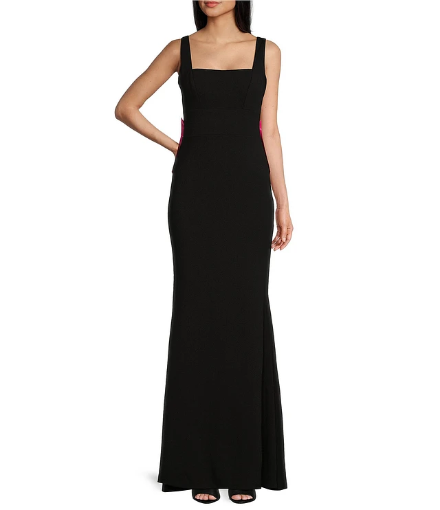 slim fit dress slacks Square Neck Fit & Flare Maxi Dress in Burgundy main image 1