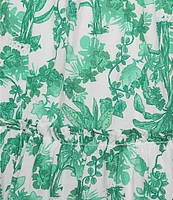 City Vibe Sleeveless Tropical Print Shirred Bandeau Bodice Empire Waist Midi Dress