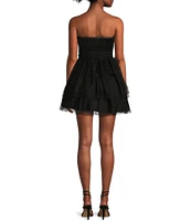 City Vibe Solid Strapless Bow Front Tiered Dress