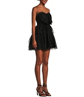 City Vibe Solid Strapless Bow Front Tiered Dress