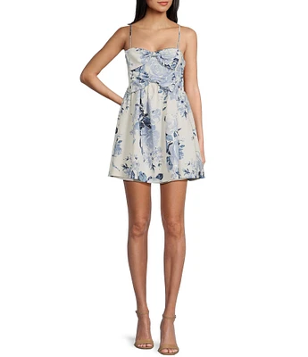 City Vibe Spaghetti Strap Bow Front Shirred Floral Mini Dress