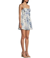 City Vibe Spaghetti Strap Bow Front Shirred Floral Mini Dress