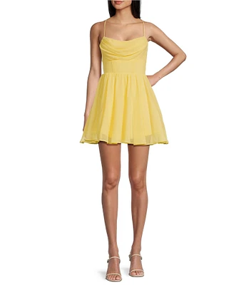 City Vibe Spaghetti Strap Cowl Neck Tie Back Party Dress