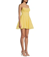 City Vibe Spaghetti Strap Cowl Neck Tie Back Party Dress