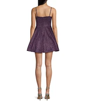 City Vibe Spaghetti Strap Cutout Glitter Skater Party Dress