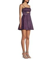 City Vibe Spaghetti Strap Cutout Glitter Skater Party Dress