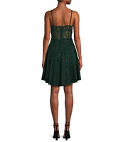 City Vibe Spaghetti Strap Glitter Lace Hi-Low Bodice Skirt Dress