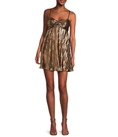 City Vibe Spaghetti Strap Pleated Foil Babydoll Dress