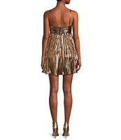 City Vibe Spaghetti Strap Pleated Foil Babydoll Dress