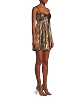 City Vibe Spaghetti Strap Pleated Foil Babydoll Dress