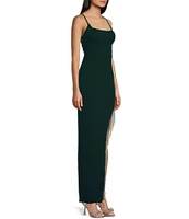 City Vibe Spaghetti Strap Scoop Neck Rhinestone Trim Long Dress