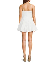 City Vibe Spaghetti Strap Square Neck Bow Front Lace Skater Dress