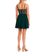 City Vibe Spaghetti Strap Round Neck Lace Back Scuba Crepe Fit-and-Flare Dress