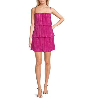 City Vibe Spaghetti Strap Tiered Plisse Dress