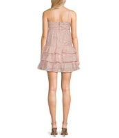 City Vibe Spaghetti Strap Twist Bodice Ruffled Layered Sequin Baby Doll Dress