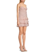 City Vibe Spaghetti Strap Twist Bodice Ruffled Layered Sequin Baby Doll Dress