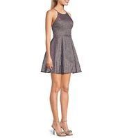 City Vibe Spaghetti-Strap X-Back Box Pleat Sherri Shine Fit & Flare Party Mini Dress