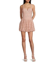 City Vibe Split V-Neck Bubble Skirt Dress