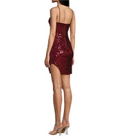 City Vibe Square Neck Sequin Side Slit Dress