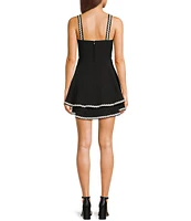 City Vibe Square Neck Spaghetti Strap Ric Rac Tank Trim Tiered Dress
