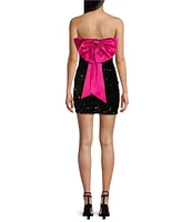 City Vibe Strapless Satin Pleated Bow Back Velvet Slim Short Dress