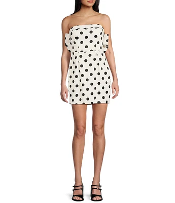 City Vibe Strapless Satin Polka Dot Dress