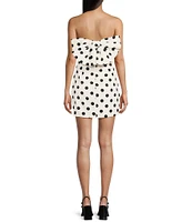 City Vibe Strapless Satin Polka Dot Dress