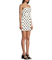 City Vibe Strapless Satin Polka Dot Dress