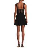 City Vibe Sweetheart Neck Scuba Wide Straps Lace Back Skater Dress