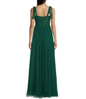 City Vibe Sweetheart Neck Twist Front Tie Straps Illusion Back Shirred Ballgown