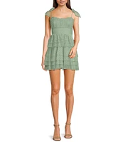 City Vibe Tube Shirred Bodice Tie Strap Tiered Dress