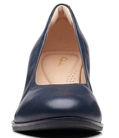 Clarks Artisan Freva55 Court Leather Block Heel Pumps