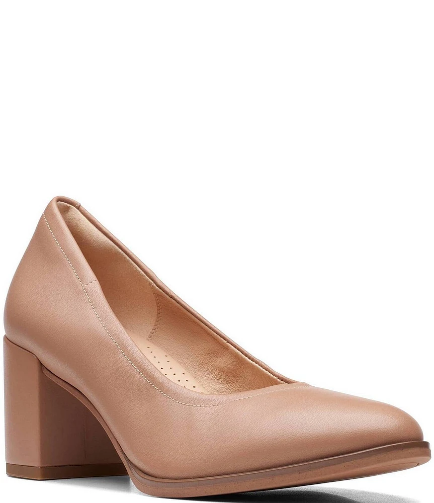 Clarks Artisan Freva55 Court Leather Block Heel Pumps