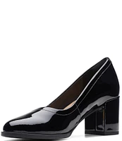 Clarks Artisan Freva55 Court Patent Leather Block Heel Pumps