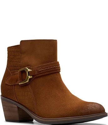 Clarks Artisan Neva Buckle Suede Booties