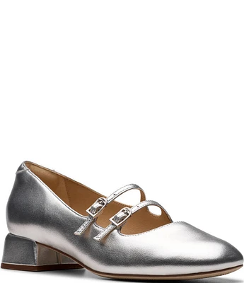 Clarks Signature Daiss 30 Shine Metallic Leather Double Strap Mary Jane Pumps