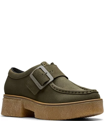 Clarks Signature Linoso Monk Nubuck Suede Platform Monk Strap Loafers