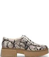 Clarks Signature Linoso Monk Snake Print Leather Platform Monk Strap Loafers