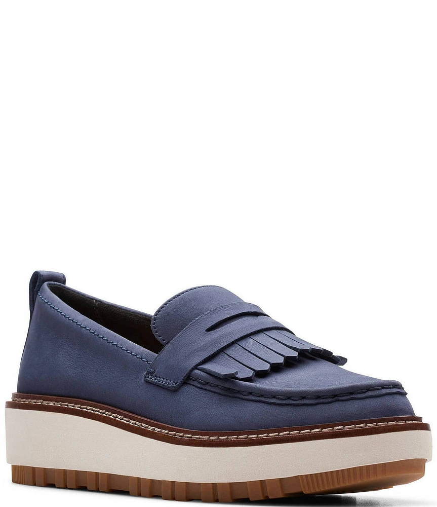 Clarks Signature Orianna Nubuck Suede Kiltie Fringe Penny Loafers