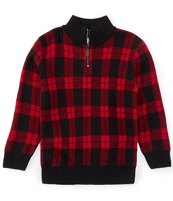 Class Club Big Boys 8-20 1/4 Zip Plaid Sweater