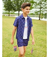 Class Club Big Boys 8-20 American Flag Print Woven Shirt