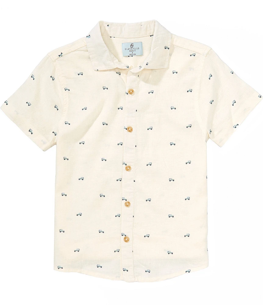 Class Club Big Boys Bronco Print Woven Linen Button Front Shirt